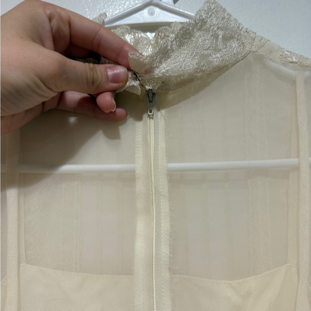 VTG Neiman Marcus Lace Chiffon Midi Maxi Dress XS Ivory Cream High‎ Neck Bridal - Picture 6 of 16